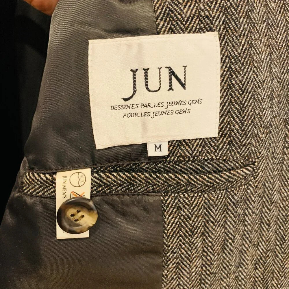 Designer JUN Men's Herringbone Wool Suit Size Medium - Picture 6 of 16